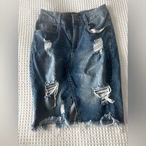 Black Label Distressed Denim Skirt - Blue